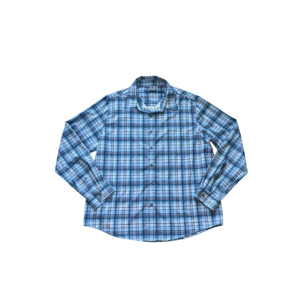 Eddie Bauer Button Down Performance Shirt Mens L Blue-White Plaid Breathable